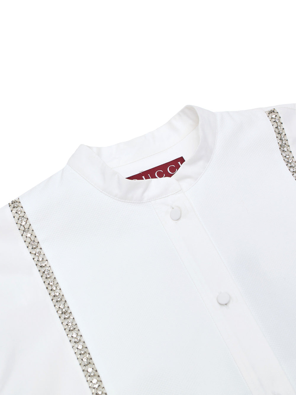 Blusa in Popeline di Cotone Bianco con Decorazioni in Cristalli Gucci