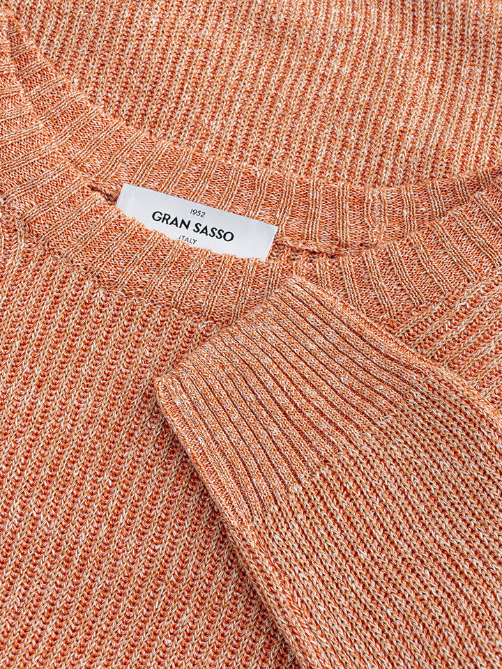 Gran Sasso Orangefarbener Pullover aus Leinenmischung mit Rundhalsausschnitt