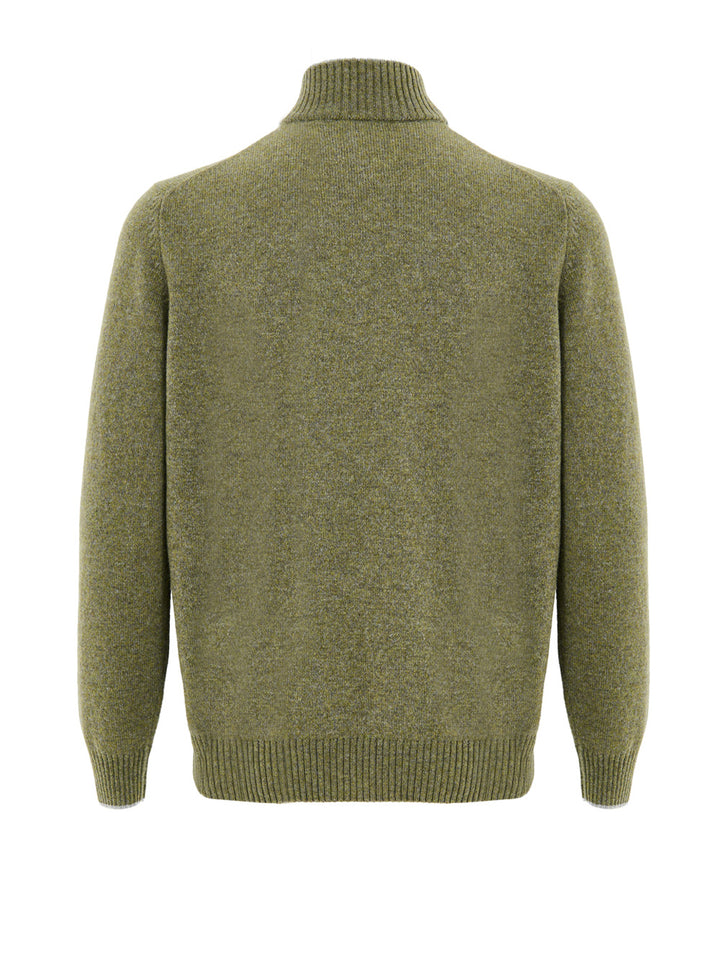 Maglione Lupetto con Mezza Zip in Lana Verde Gran Sasso