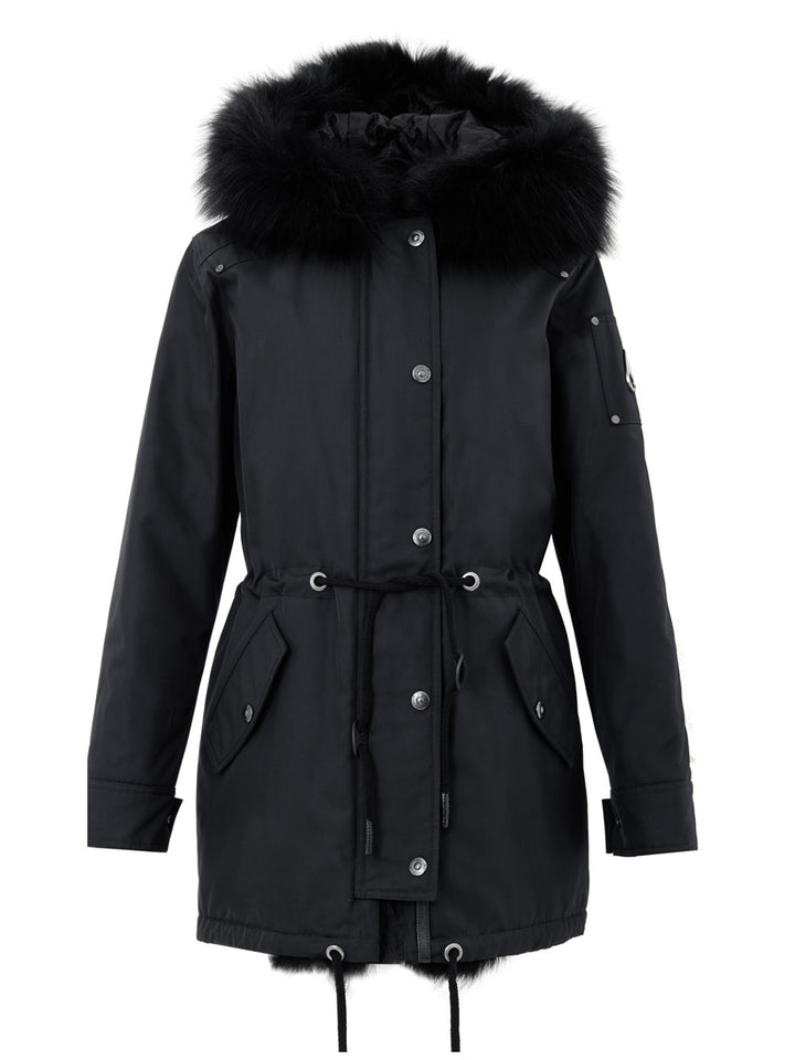 Giubbino Parka Nero in Tessuto Tecnico con Pelliccia Moose Knuckles