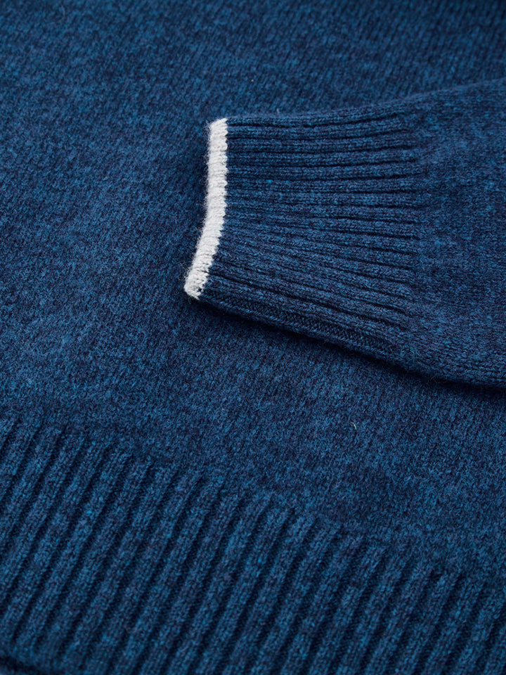 Maglione Lupetto con Mezza Zip in Lana Blu Gran Sasso