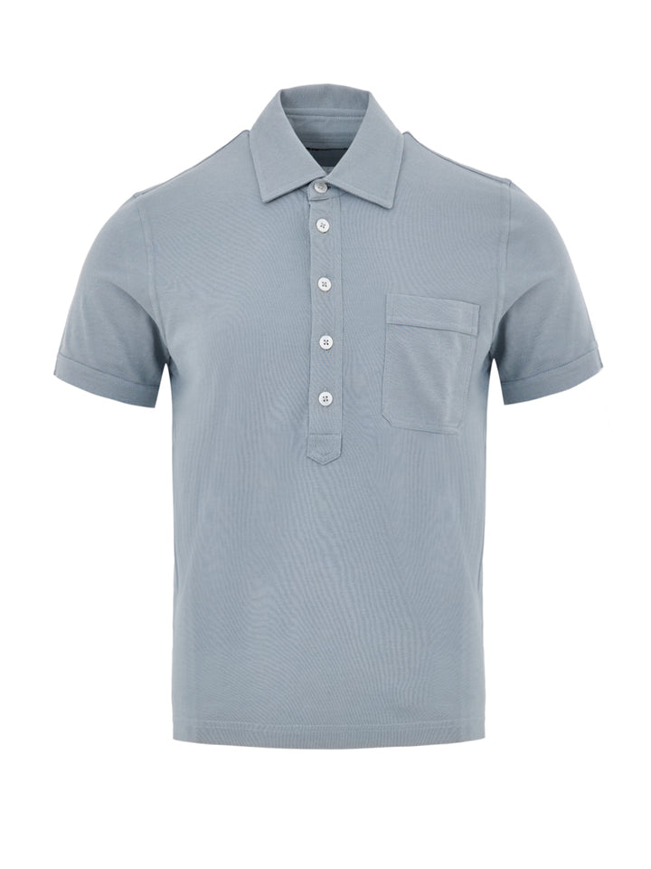 Polo in Cotone Piquet Azzurro Tom Ford