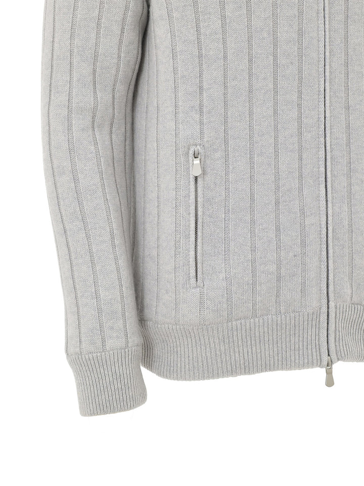 Maglione con Zip Grigio in Lana ed Eco Fur Gran Sasso