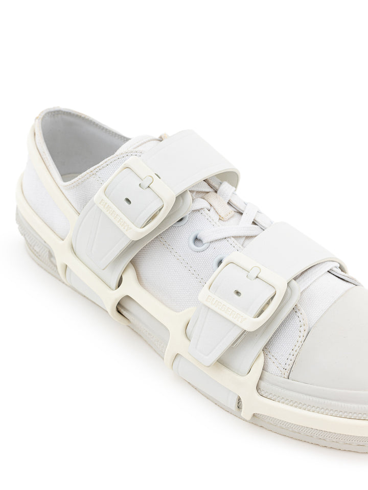 Burberry White Canvas Sneaker with External Rubber Structure