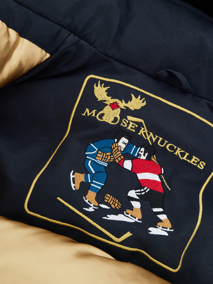 Giubbino Bomber Blu con Cappuccio e Pelliccia Moose Knuckles