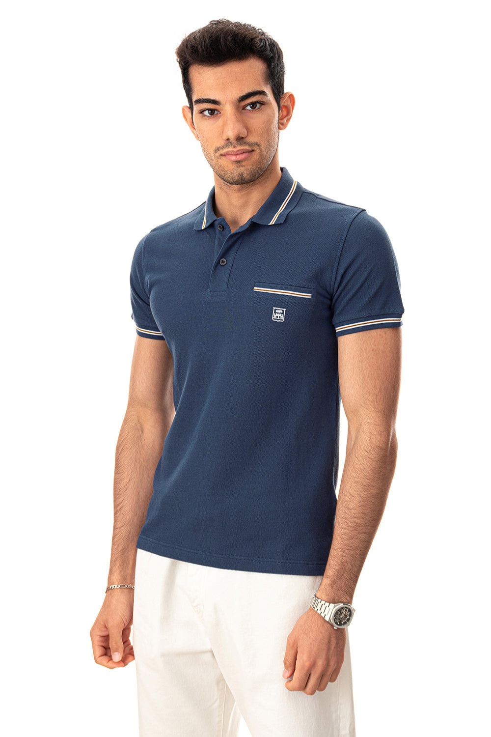 Polo in Piquet Blu Corneliani