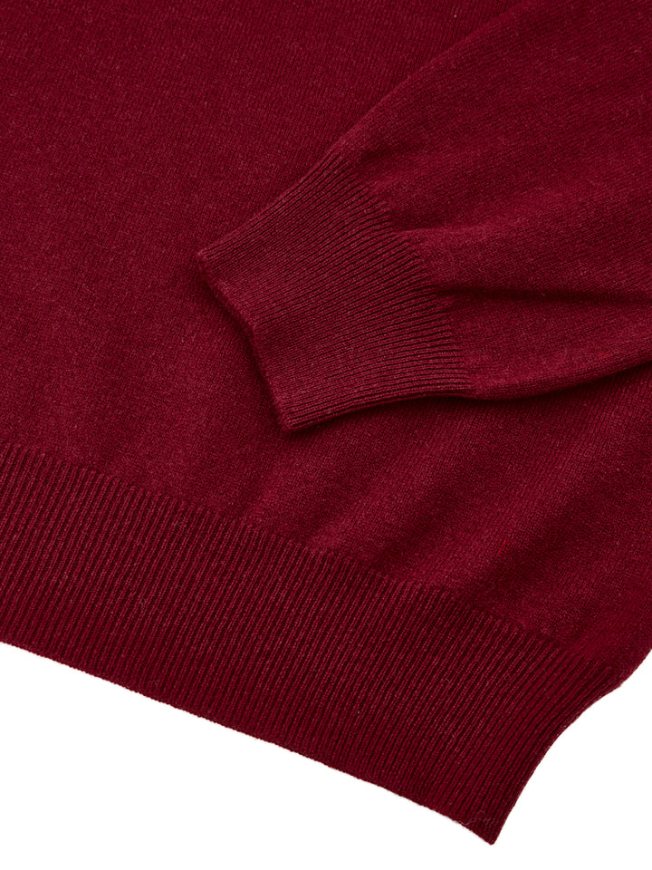 Maglione Lupetto con Mezza Zip in Lana Rosso Scuro Gran Sasso