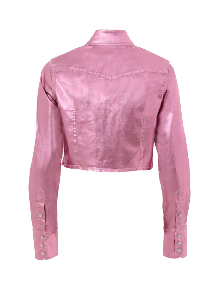Camicia Cropped in Tessuto Stretch Lurex Rosa Metal Dolce & Gabbana