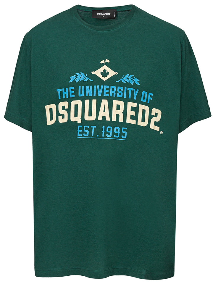 T-shirt Overfit in Cotone Verde con Stampa Dsquared2.