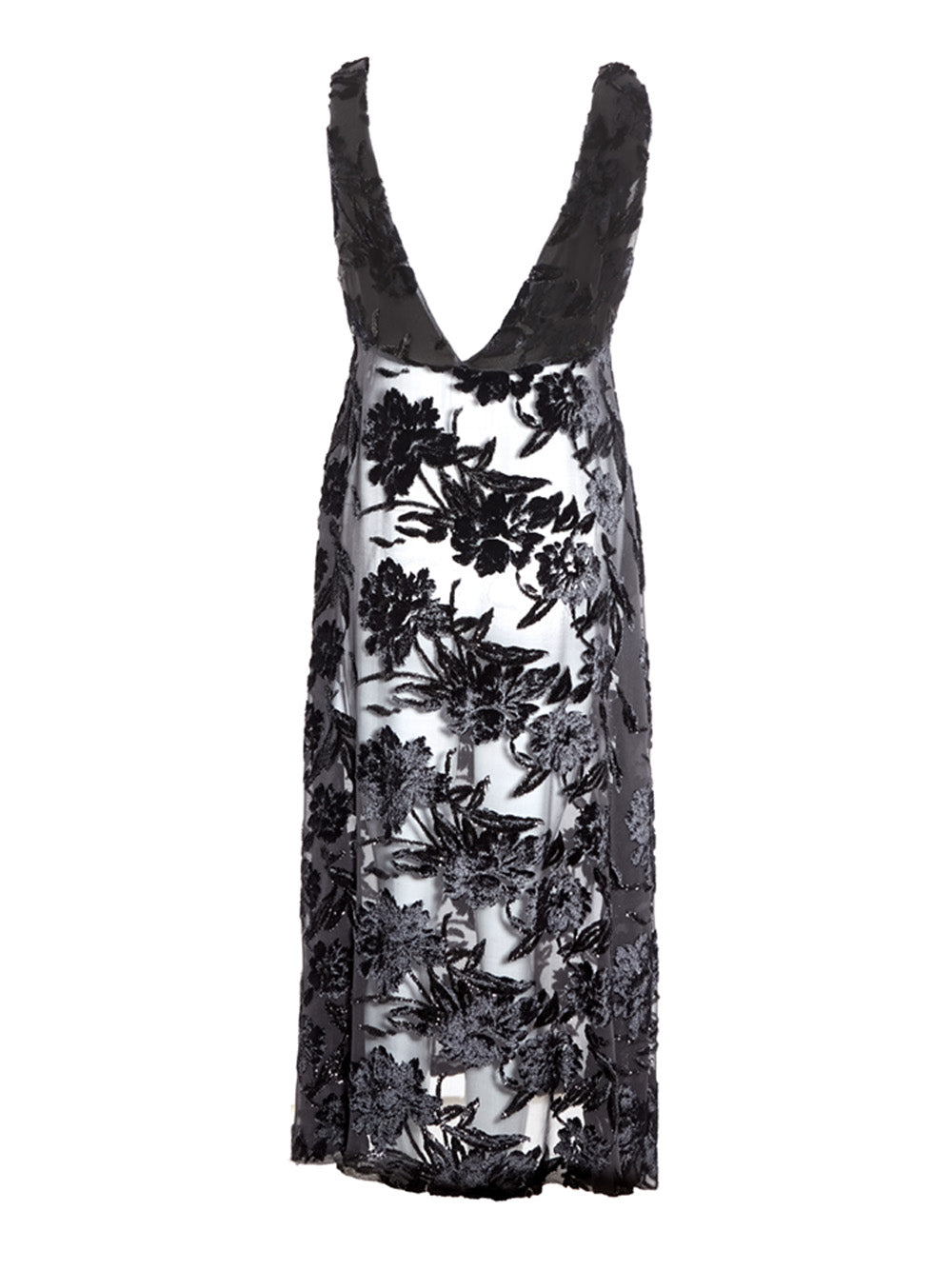 Abito Lungo in Tulle con Stampa Fiori Velvet