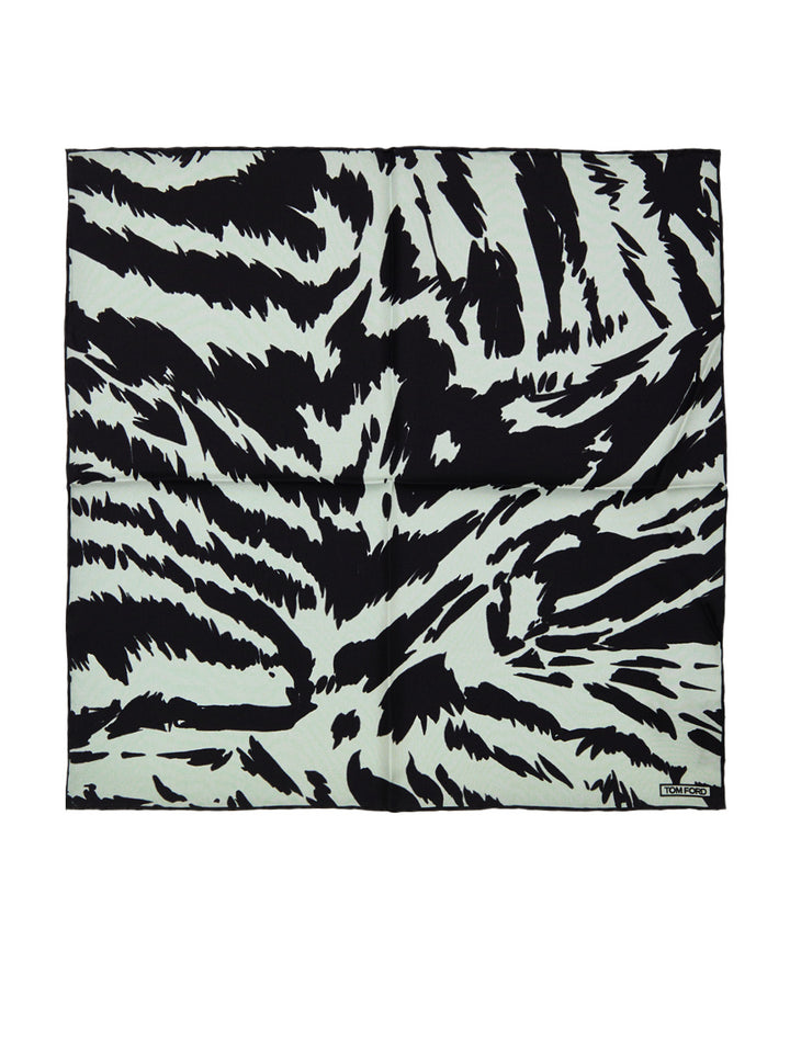 Fazzoletto da Taschino in Seta Grigio Chiaro con Stampa Tom Ford