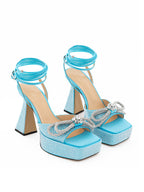 Sandali Plateau Azzurro con Cristalli Doppio Fiocco Mach & Mach