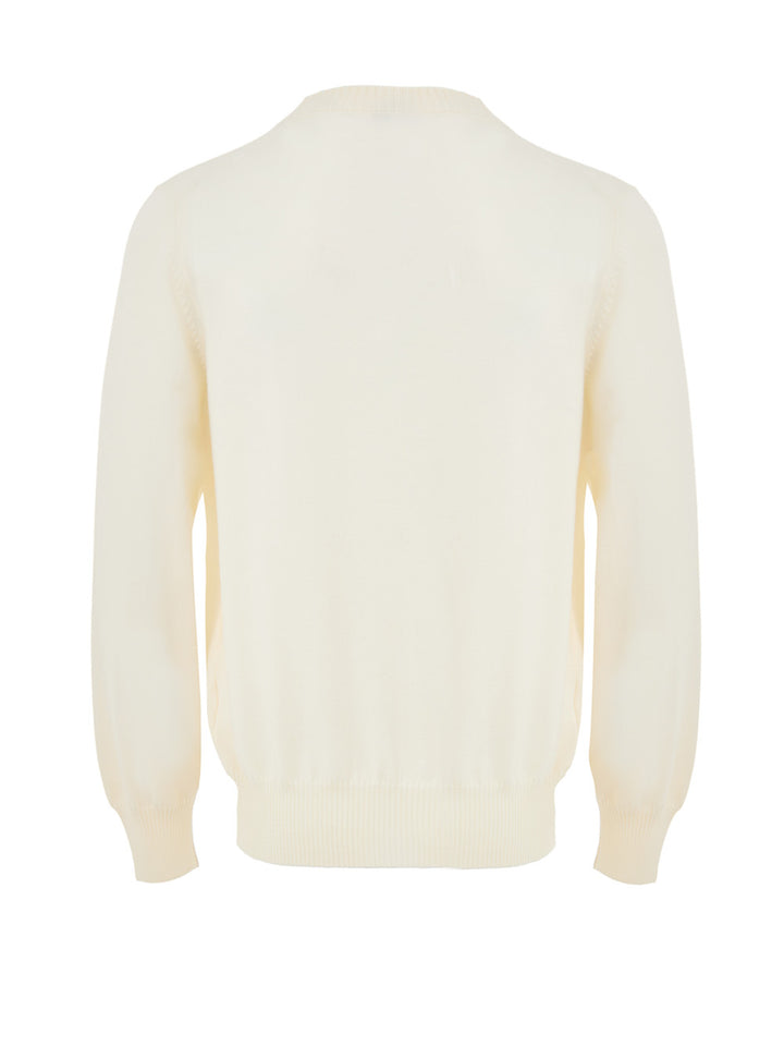 Maglione Cardigan in Lana Pettinata Bianca Gran Sasso