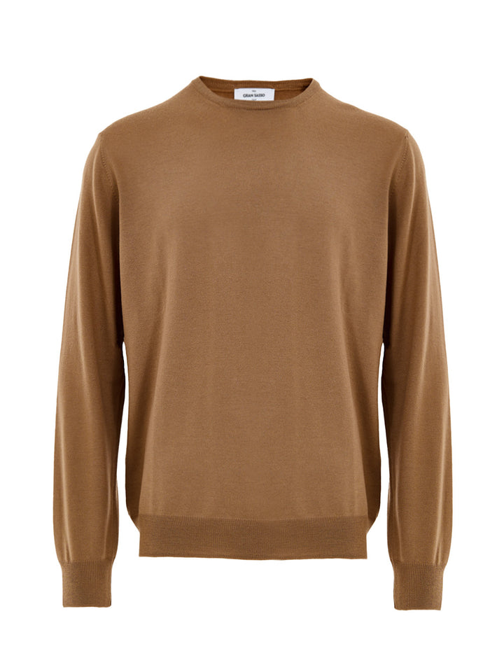 Maglione Girocollo Marrone in Lana Sottile Gran Sasso
