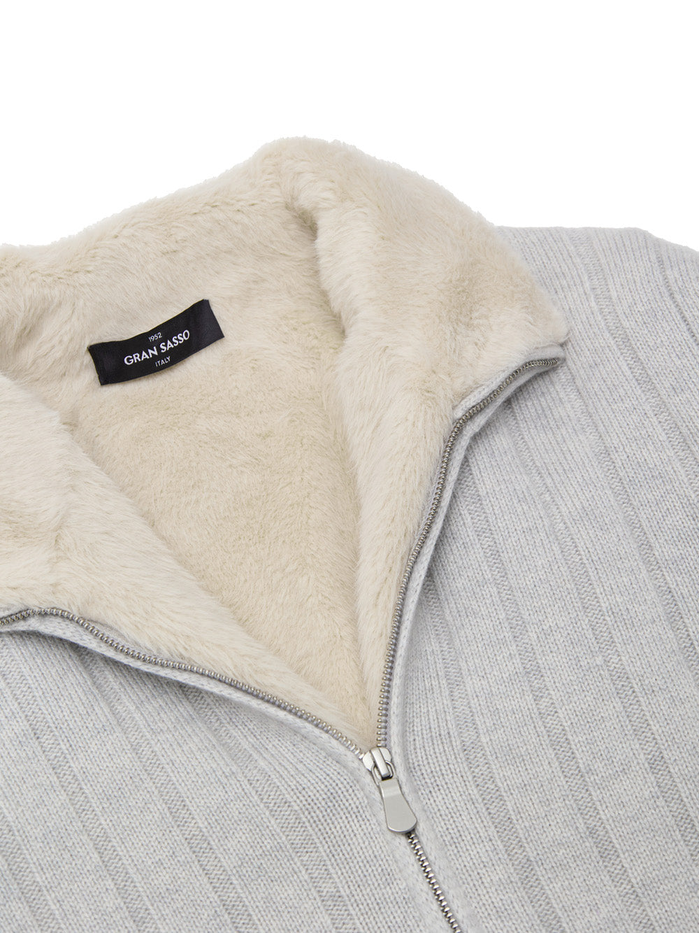 Maglione con Zip Grigio in Lana ed Eco Fur Gran Sasso