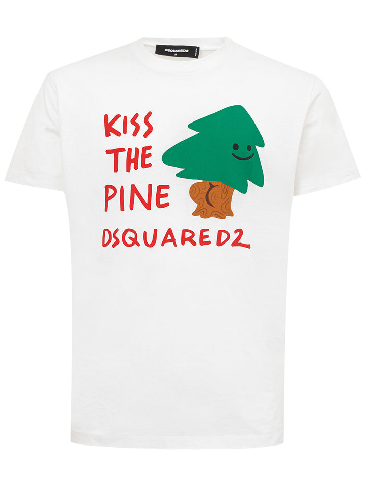 T-Shirt in Cotone Bianca 'Kiss The Pine' Dsquared2.