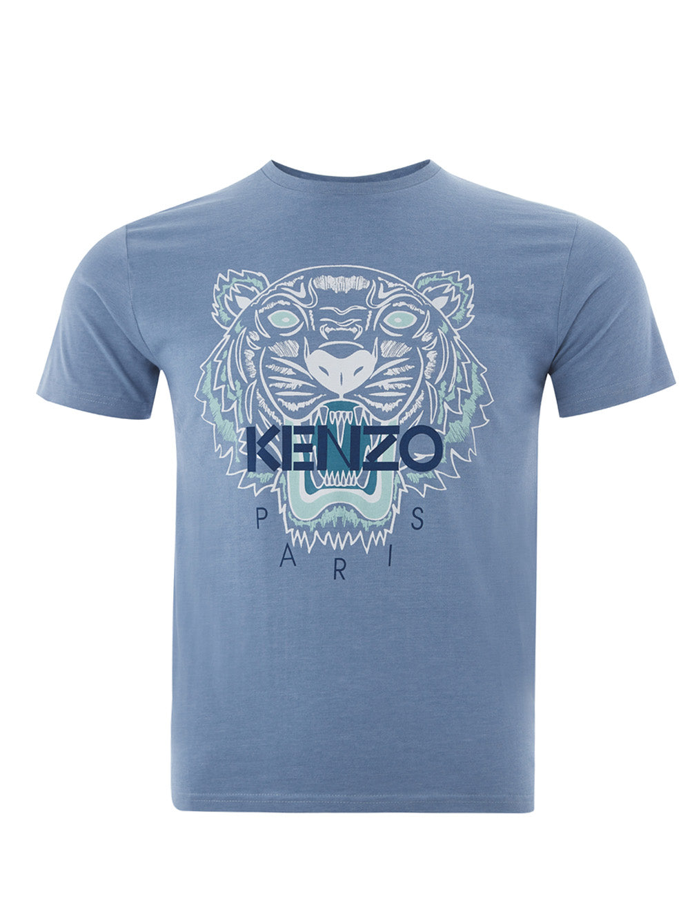 Kenzo Camiseta Azul Claro con Estampado de Tigre