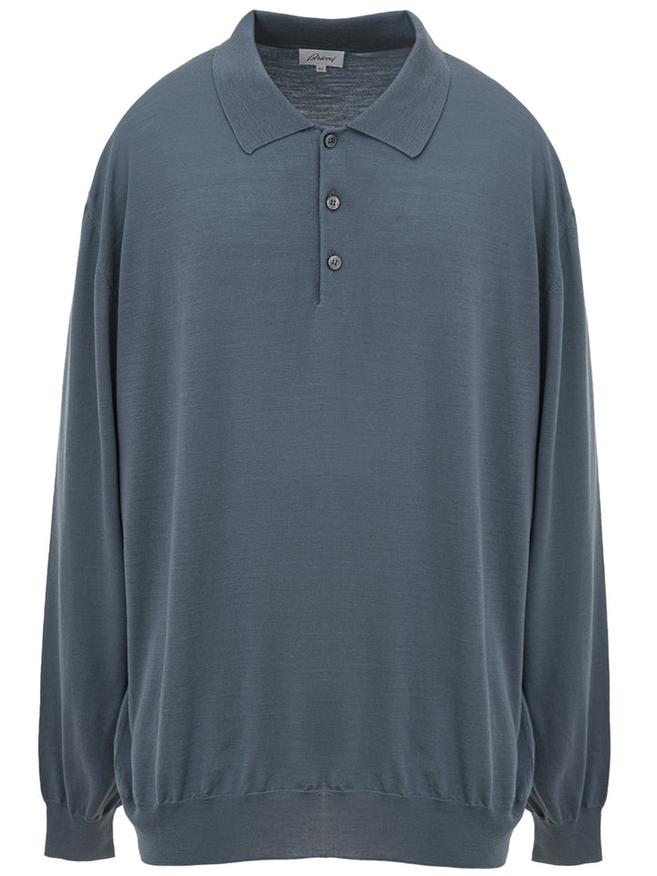 Brioni Wool Silk Long Sleeve Polo Shirt