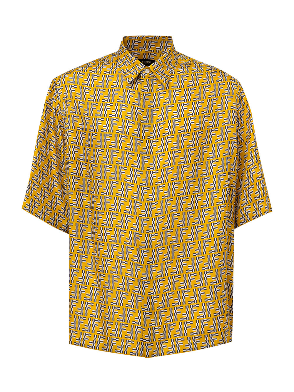 Camicia in Seta Gialla Hita con Stampa Labyrinth Fendi