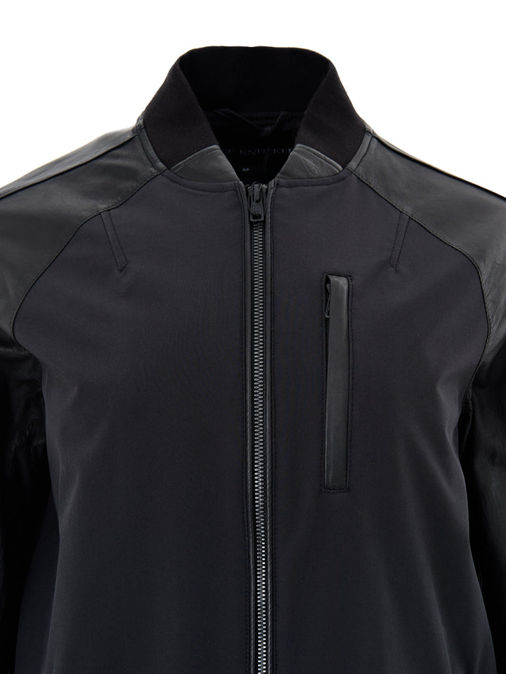 Parka Nero in Tessuto Tecnico e Pelle Moose Knuckles