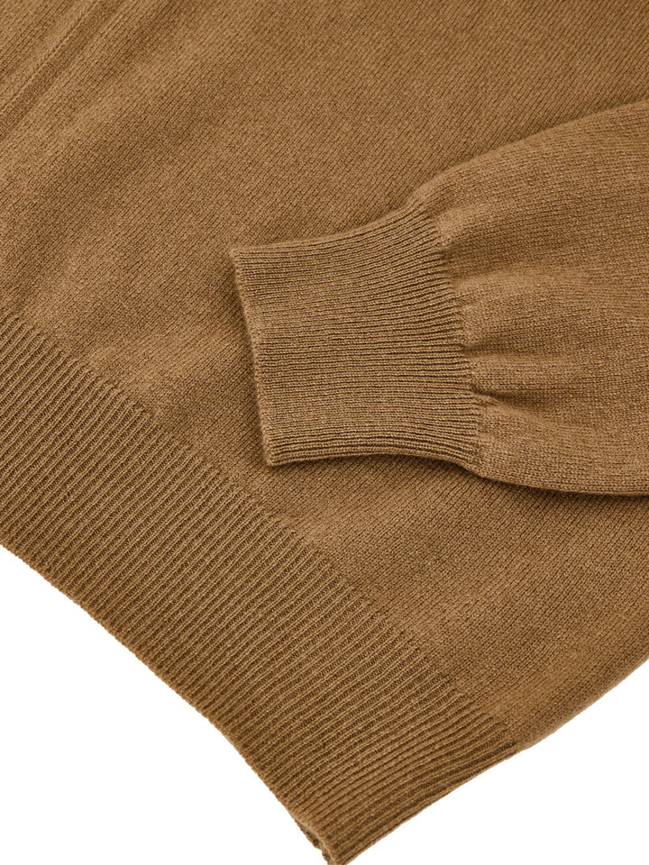 Maglione Cardigan in Lana Marrone con Zip Gran Sasso