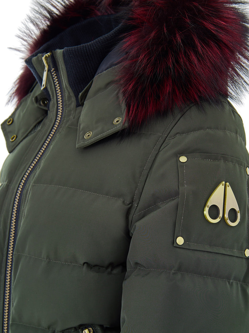 Piumino Bomber in Verde con Cappuccio e Pelliccia Moose Knuckles