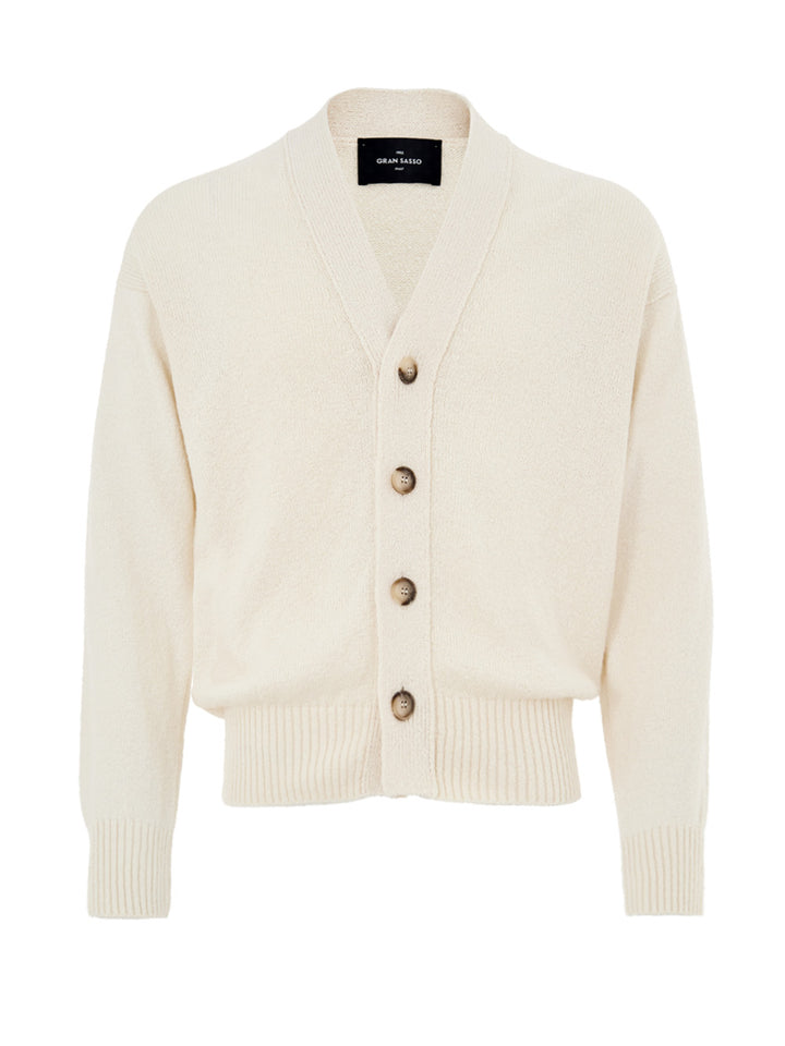 Maglione Cardigan in Cotone Bianco Panna Gran Sasso