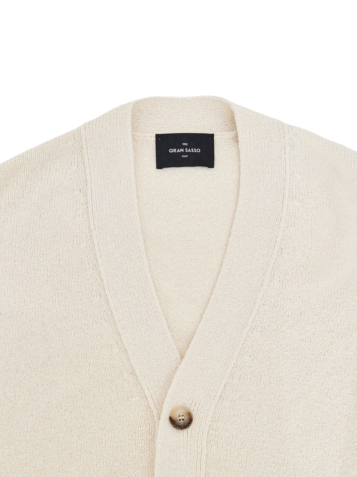 Maglione Cardigan in Cotone Bianco Panna Gran Sasso