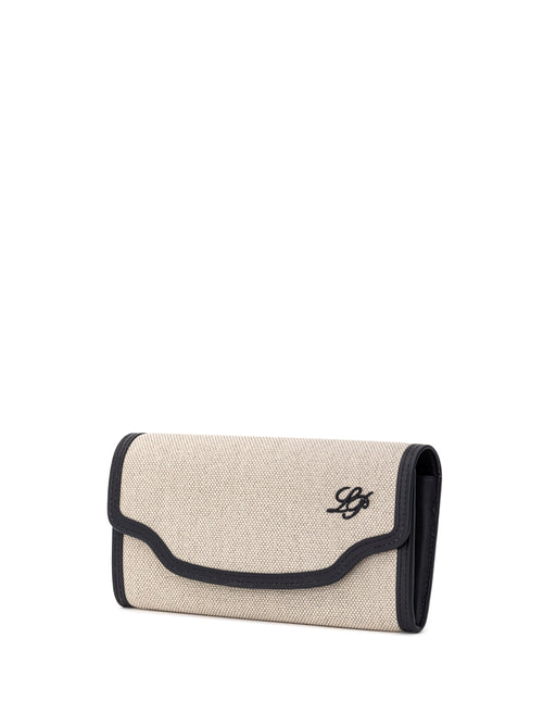 Portafogli in Canvas Beige e Pelle Loro Piana