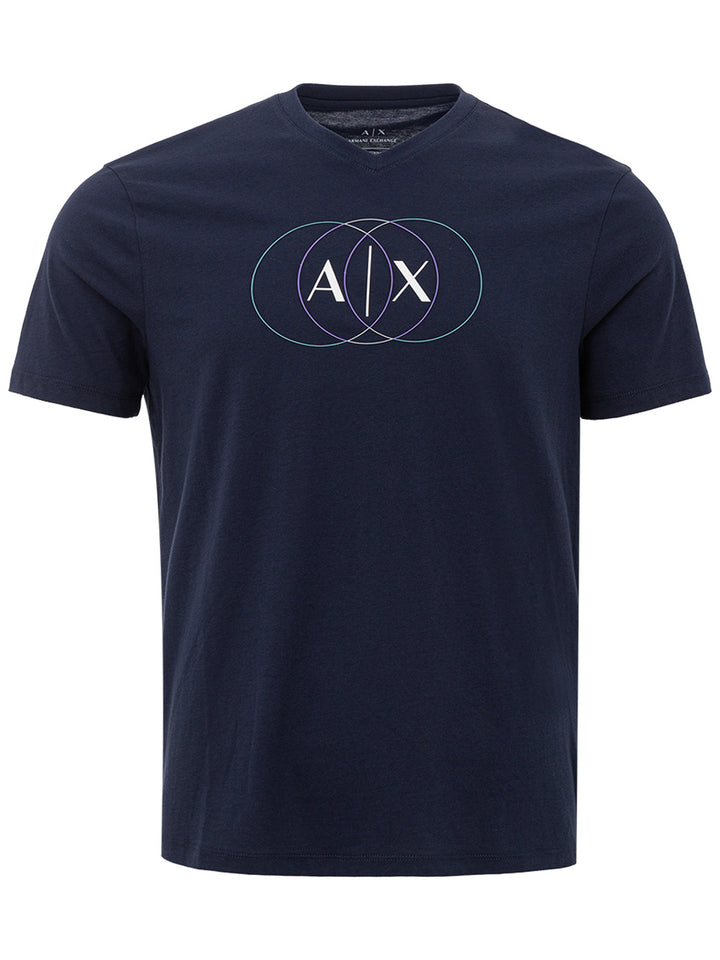 Camiseta con cuello de pico en azul Armani Exchange