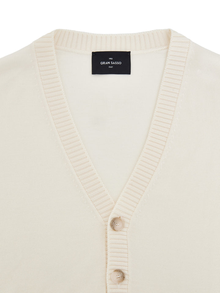 Maglione Cardigan in Lana Pettinata Bianca Gran Sasso