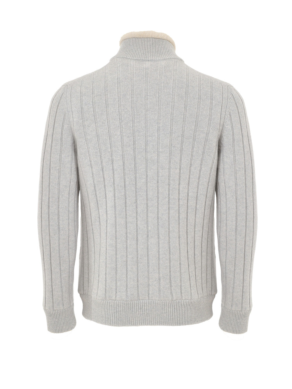 Maglione con Zip Grigio in Lana ed Eco Fur Gran Sasso