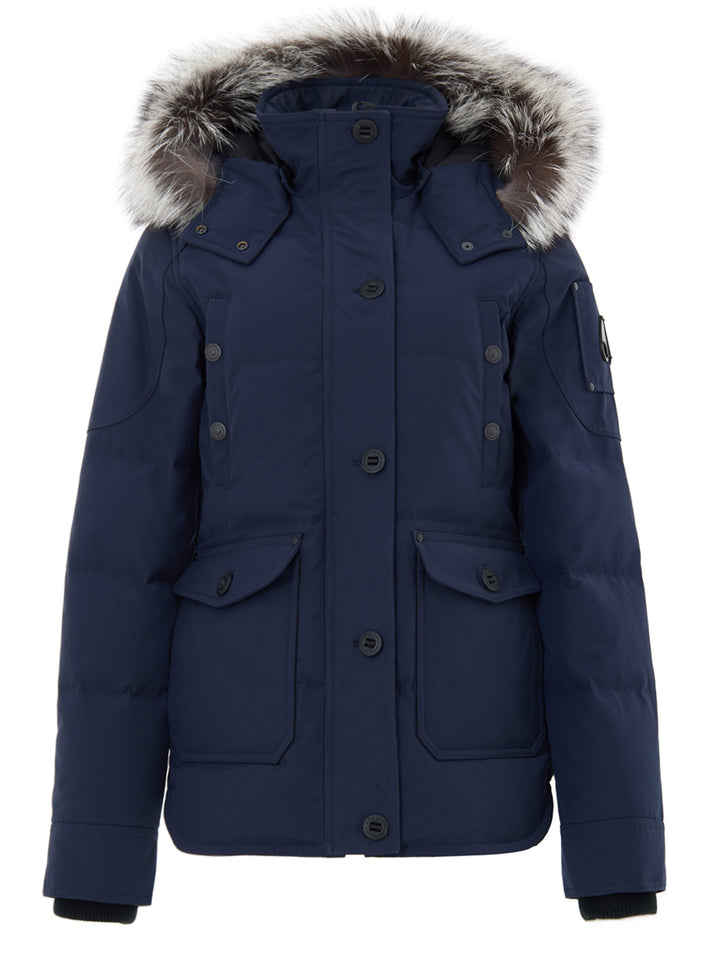 Field Jacket Blu con Cappuccio e Pelliccia Moose Knuckles