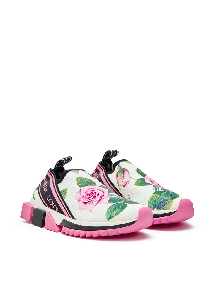 Sneakers in Maglina con Stampa Rose Dolce & Gabbana
