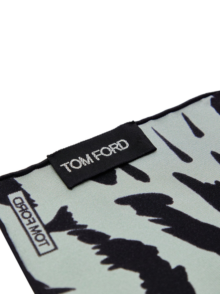 Fazzoletto da Taschino in Seta Grigio Chiaro con Stampa Tom Ford