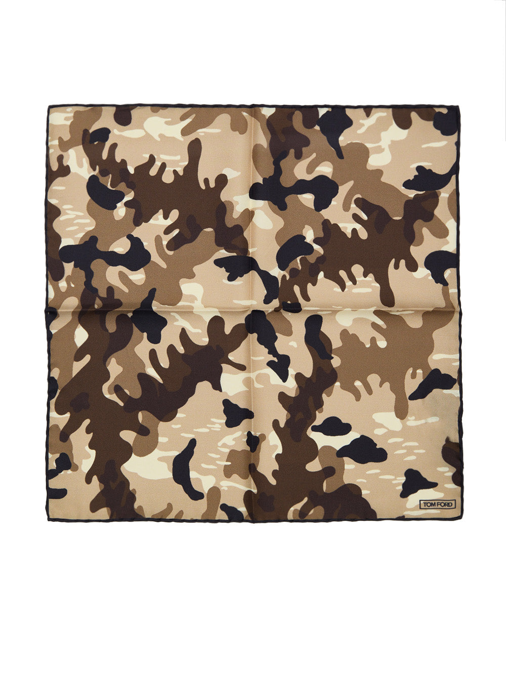 Fazzoletto da Taschino in Seta Beige con Stampa Camouflage Tom Ford