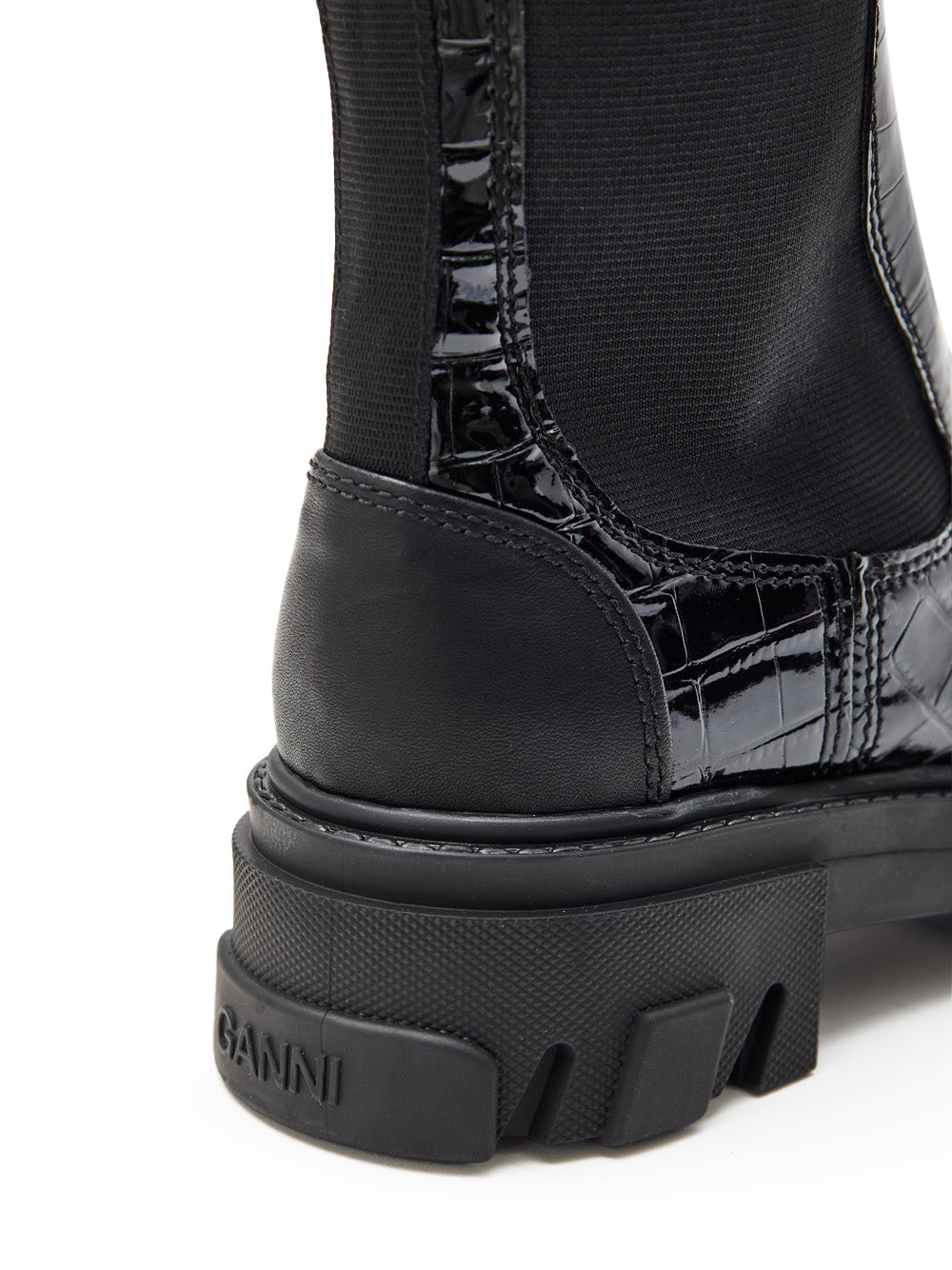 Stivali Alti Chelsea Neri Knee-High con Effetto Coccodrillo