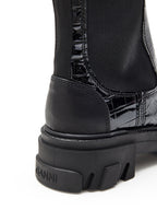 Stivali Alti Chelsea Neri Knee-High con Effetto Coccodrillo