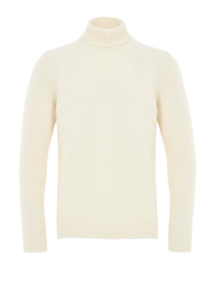 Maglione Dolcevita Bianco in Lana Effetto Bouclé Gran Sasso