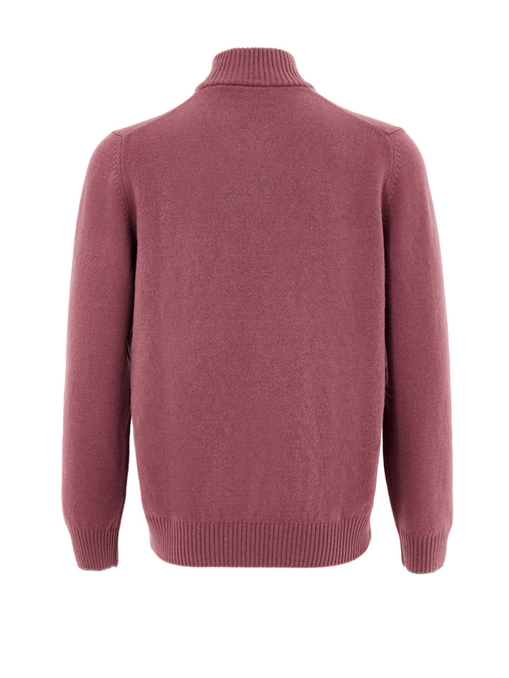 Maglione Lupetto con Mezza Zip in Lana Rosso Porpora Gran Sasso