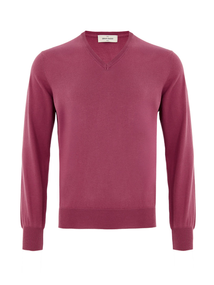 Maglia Scollo a V in Cotone Viola Gran Sasso