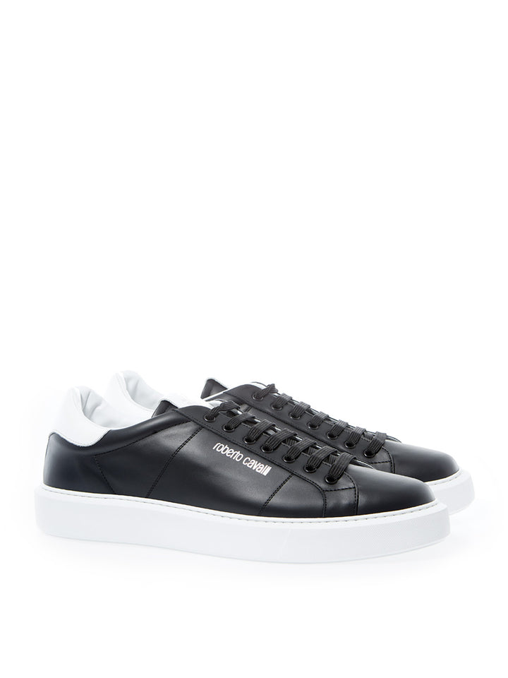 Roberto Cavalli Black Leather Sneakers
