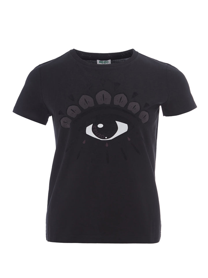 Kenzo T-Shirt in Black Cotton with Velvet Print