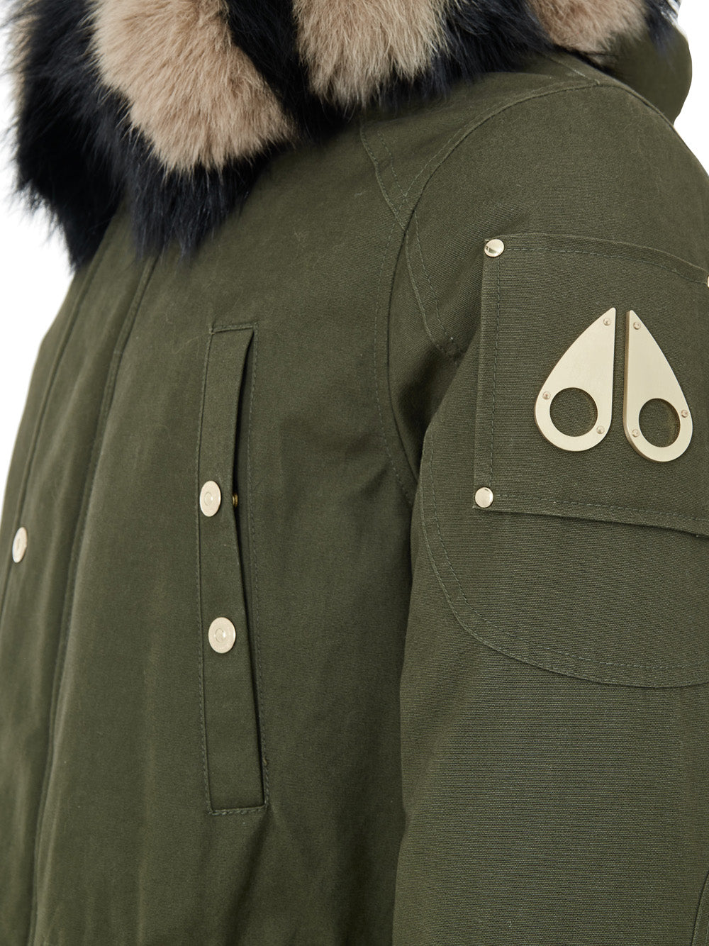Parka Lungo Verde Militare con Cappuccio e Pelliccia Moose Knuckles