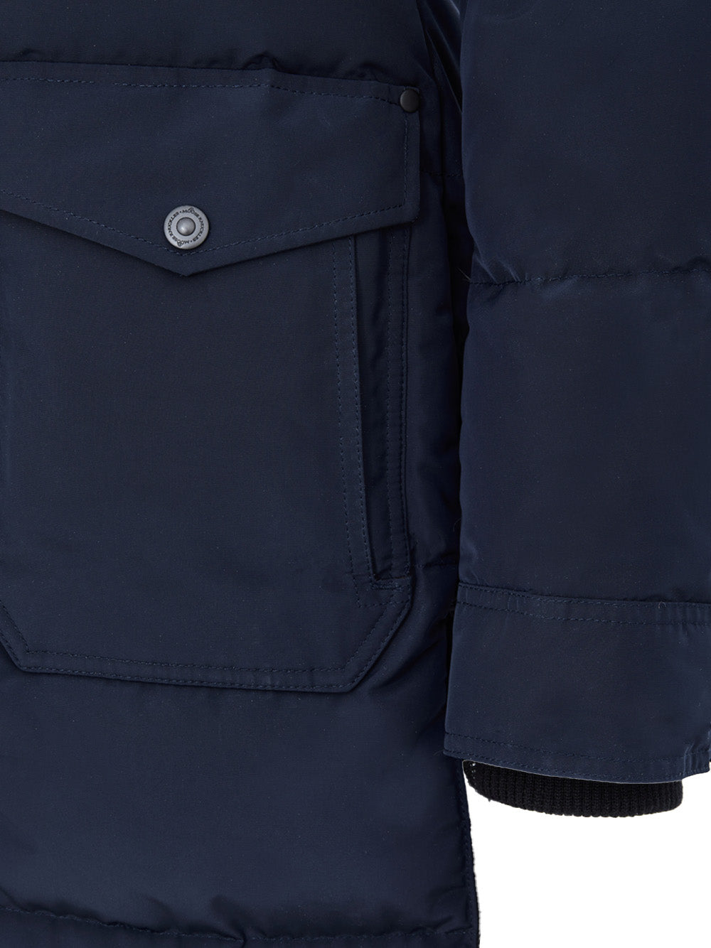 Giubbino Blu Lungo Imbottito con Cappuccio e Pelliccia Moose Knuckles