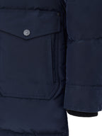 Giubbino Blu Lungo Imbottito con Cappuccio e Pelliccia Moose Knuckles