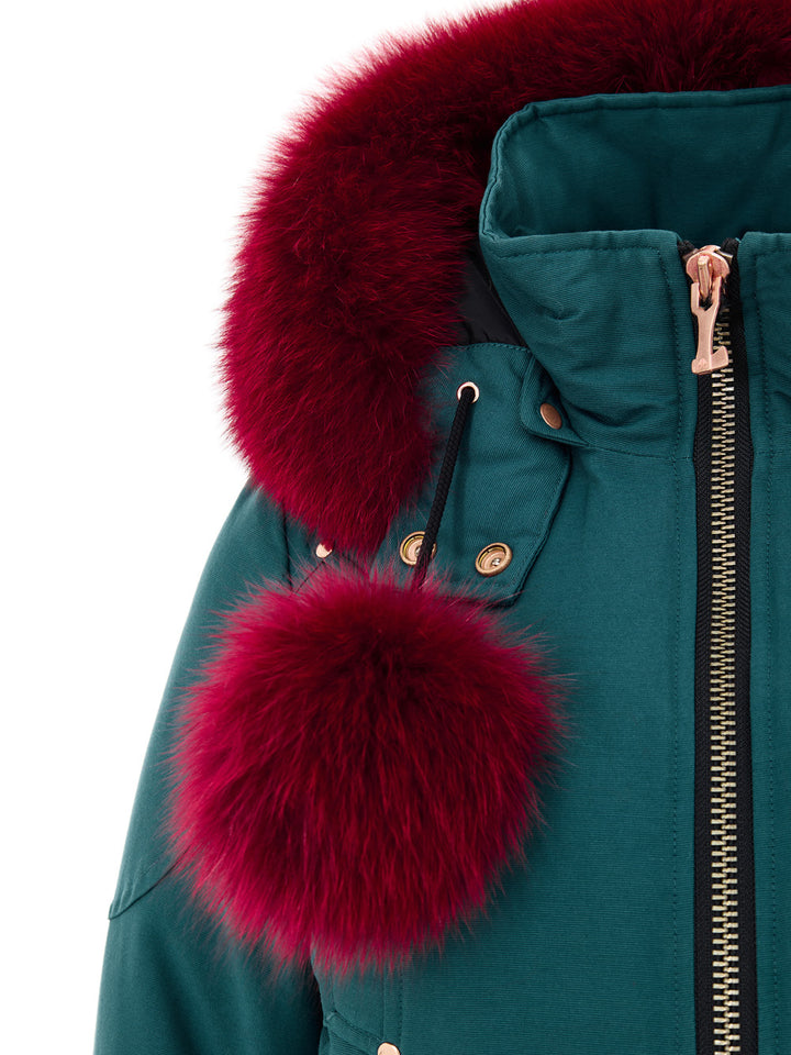 Giubbino Bomber Imbottito in Verde Petrolio con Pompom Moose Knuckles