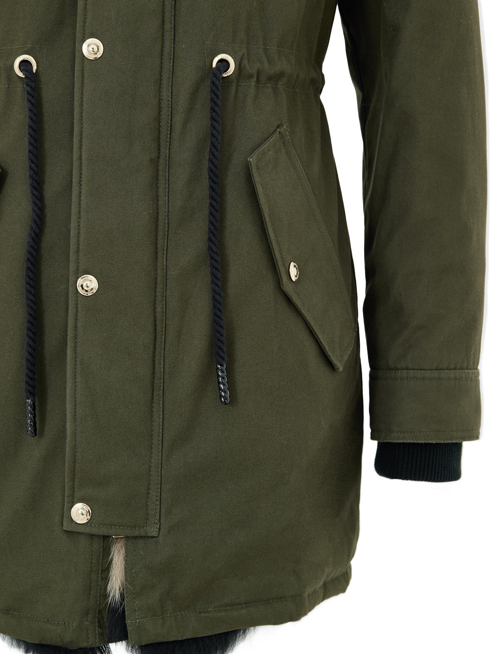 Parka Lungo Verde Militare con Cappuccio e Pelliccia Moose Knuckles