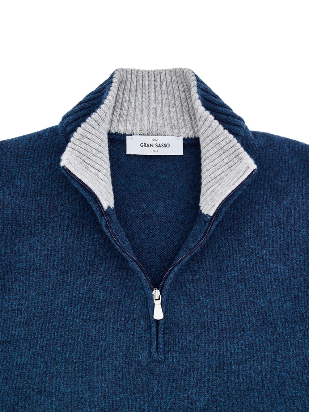 Maglione Lupetto con Mezza Zip in Lana Blu Gran Sasso