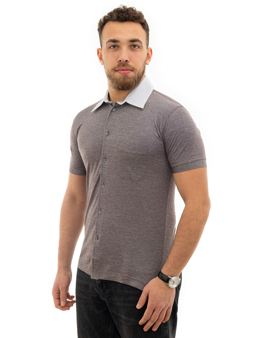 Camicia Corneliani grigio con bottoni e taschino